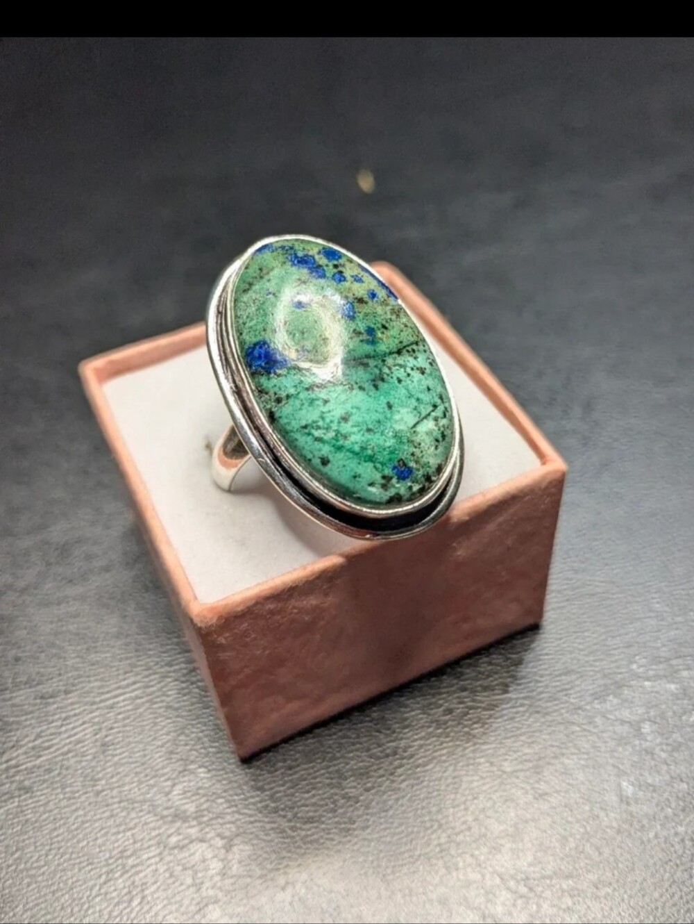 Handcrafted Boho Azurite Oval Ring (10.25)